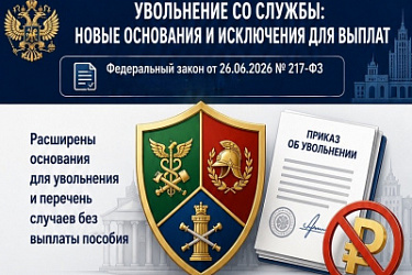 Уточнены основания для увольнения со службы в некоторых федеральных органах и основания, исключающие выплату пособия при увольнении
