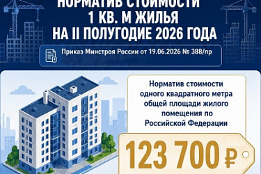 Норматив стоимости одного квадратного метра общей площади жилого помещения по РФ на второе полугодие 2026 года определен в размере 123700 рублей
